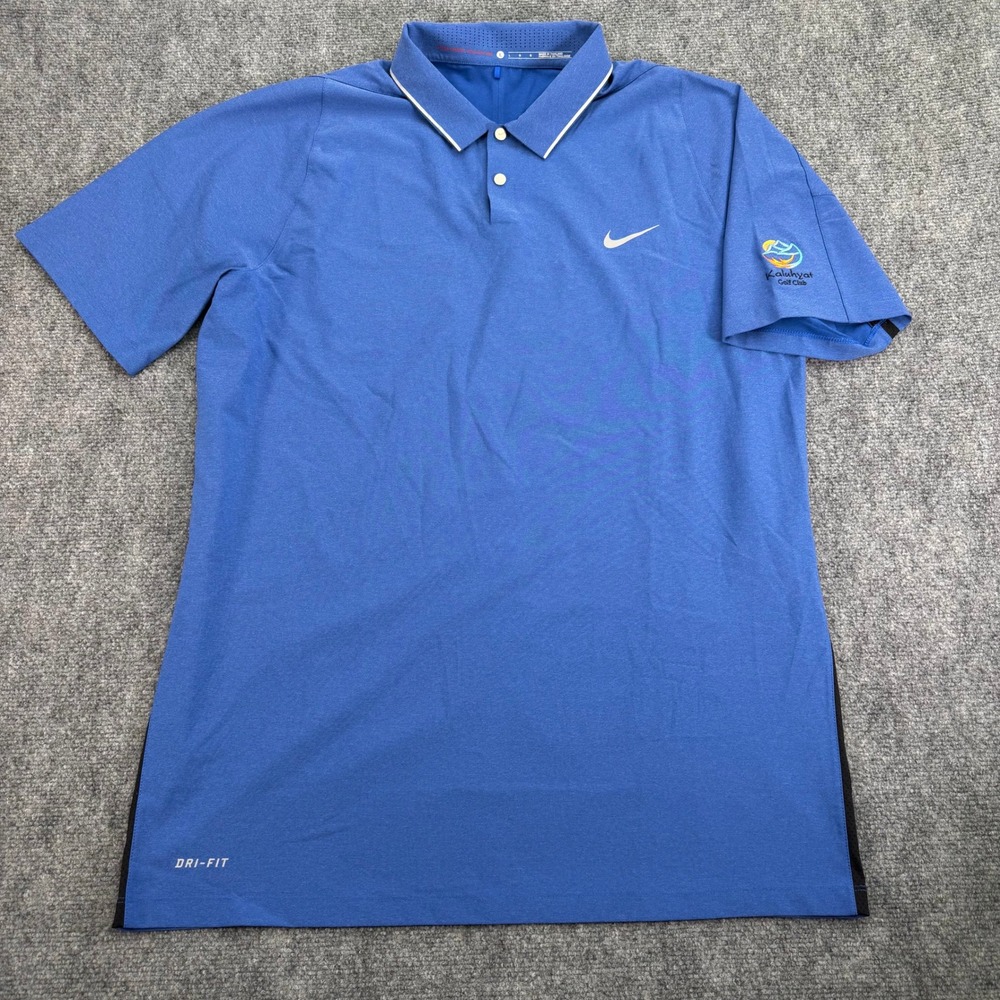 Nike Tiger Woods Polo Shirt Mens Large Blue Dri-FIT Kaluhyat Golf Club Stretch - Picture 2 of 16